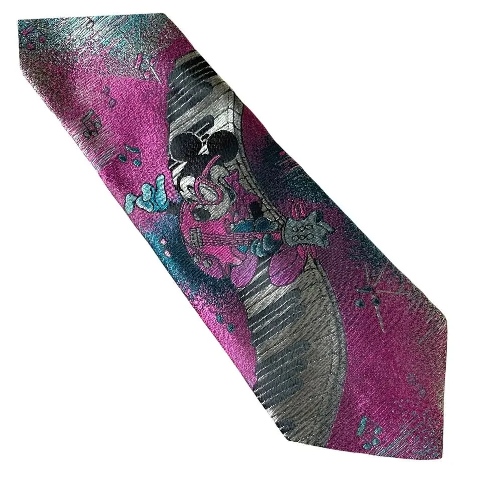 Vintage Mickey Mouse Disney Metallic Neck Tie Piano Guitar Musician Music